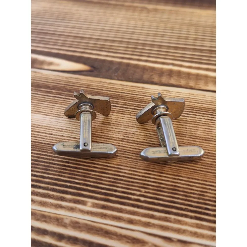 HORSE CUFFLINKS Vintage Western Cowboy Mens Cuff Links‎ Horse Heads Goldtone